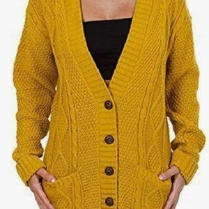 Long Sleeve Pocket Cable Knit Chunky Cardigan
